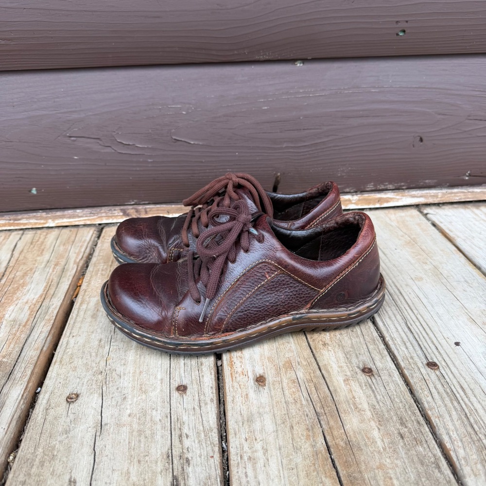 Born 6.5 Leather Oxfords Brown Lace Up Shoes Opanka Handcrafted Y2K Distressed